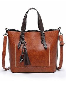 Oil Wax Leather Tassel Shoulder Bag