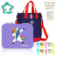 Eazy Kids Unicorn Purple 6 Compartment Bento Lunch Box With Lunch Bag - Blue