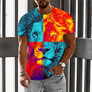 Men's Unisex T shirt 3D Print Graphic Prints Lion Crew Neck Daily Holiday Print Short Sleeve Tops Casual Designer Big and Tall Blue Lightinthebox