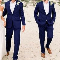 Blue Men's Beach Wedding Suits 2 Piece Solid Colored Tailored Fit Single Breasted Two-buttons 2023 Lightinthebox - thumbnail