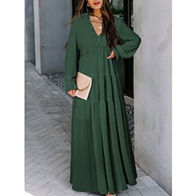 Women's Long Dress Maxi Dress Casual Dress Print Dress Floral Casual Modern Outdoor Daily Holiday Ruched Print Long Sleeve V Neck Dress Loose Fit Black Royal Blue Blue Summer Spring S M L XL Lightinthebox