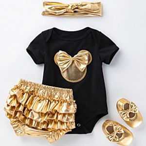 4 Pieces Baby Girls' Basic Animal Bow Sleeveless Regular T-shirt  Shorts Clothing Set White Black miniinthebox