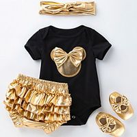 4 Pieces Baby Girls' Basic Animal Bow Sleeveless Regular T-shirt  Shorts Clothing Set White Black miniinthebox - thumbnail