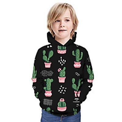Kids Boys' Hoodie  Sweatshirt Long Sleeve Graphic Cactus Unisex Print Black Children Tops Summer Active Regular Fit 3-13 Years Lightinthebox