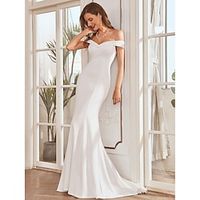 Mermaid  Trumpet Wedding Dresses V Neck Floor Length Crepe Sleeveless Romantic with Pleats Draping 2021 Lightinthebox - thumbnail