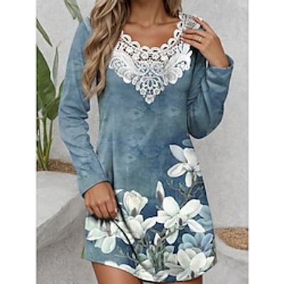 Women's Casual Dress T Shirt Dress Tee Dress Floral Print Lace Crew Neck Mini Dress Streetwear Street Holiday Long Sleeve Loose Fit White Pink Blue Spring S M L XL 2XL Lightinthebox Women's Casual Dress T Shirt Dress Tee Dress Floral Print Lace Crew Neck Mini Dress Streetwear Street Holiday Long Sleeve Loose Fit White Pink Blue Spring S M L XL 2XL Lightinthebox