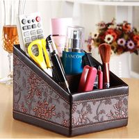 PU Leather Desktop Storage Container Creative Jewelry Box Reorganize Box Office Pen Container