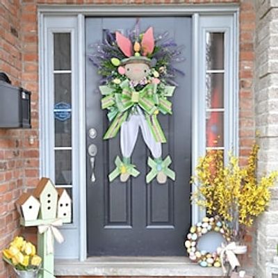 Easter Wreath with Bunny Plant Vine, Door Wreath with Bunny and Plant Vine, Wall Wreath Natural Decoration for Easter and Spring, Cosplay Holiday Pendant Ornament Decortion Lightinthebox
