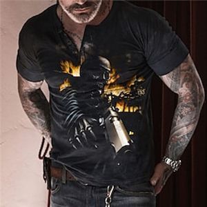 Men's T shirt Tee Henley Shirt Tee Graphic Skull Henley Black 3D Print Plus Size Outdoor Daily Short Sleeve Button-Down Print Clothing Apparel Basic Designer Casual Classic / Summer / Summer / Sports miniinthebox