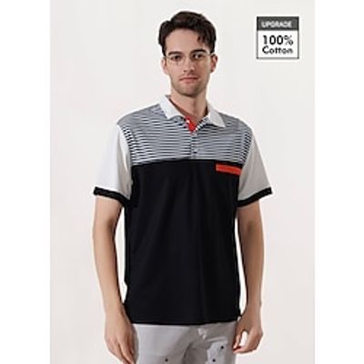 Men's Polo Shirt Button Up Polos Casual Sports Lapel Short Sleeve Fashion Basic Color Block Stripes Patchwork Pocket Summer Regular Fit Navy Blue Polo Shirt Lightinthebox