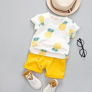 2 Pieces Toddler Boys T-shirt  Shorts Outfit Cartoon Short Sleeve Set School Adorable Daily Summer Spring 3-7 Years Yellow Green Lightinthebox