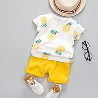 2 Pieces Toddler Boys T-shirt  Shorts Outfit Cartoon Short Sleeve Set School Adorable Daily Summer Spring 3-7 Years Yellow Green Lightinthebox - thumbnail