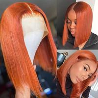 Short Ginger Straight Bob 134 Lace Front Wig Free Part Brazilian Hair Straight Orange Wig 150% Density Lightinthebox