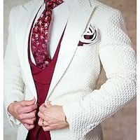 White Men's Prom Wedding Party Tuxedos 3 Piece Peak Jacquard Grid Pattern Tailored Fit Single Breasted One-button 2023 Lightinthebox - thumbnail