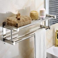 Double Chrome Wall Mounted Bathroom Towel Rack Stainless Steel Holder Storage Rack Shelf