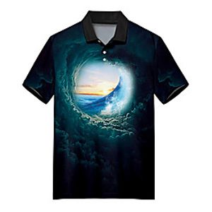 Men's Golf Shirt Tennis Shirt 3D Print Scenery Optical Illusion Button-Down Print Short Sleeve Casual Tops Casual Fashion Soft Breathable Blue / Sports miniinthebox