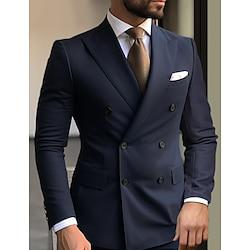 Dark Navy Green Men's Wedding Suits Solid Colored 2 Piece Business WorkWear Tailored Fit Double Breasted Six-buttons 2024 Lightinthebox