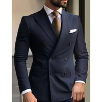 Dark Navy Green Men's Wedding Suits Solid Colored 2 Piece Business WorkWear Tailored Fit Double Breasted Six-buttons 2024 Lightinthebox - thumbnail