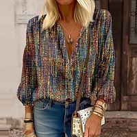 Women's Blouse Brown Graphic Button Print Long Sleeve Casual Fashion Shirt Collar Regular Fit Spring   Fall Lightinthebox - thumbnail