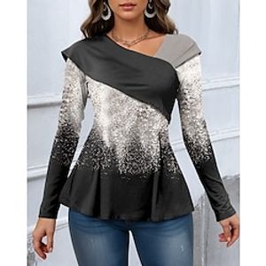 Women's Shirt Blouse Color Block Pink Blue Purple Print Flowing tunic Long Sleeve Casual Fashion V Neck Regular Fit Spring   Fall Lightinthebox
