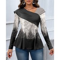 Women's Shirt Blouse Color Block Pink Blue Purple Print Flowing tunic Long Sleeve Casual Fashion V Neck Regular Fit Spring   Fall Lightinthebox - thumbnail