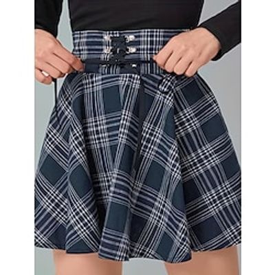 Women's Skirt Mini Polyester Navy Skirts Summer Print Ruffle Fashion Going out Casual Daily S M L Lightinthebox