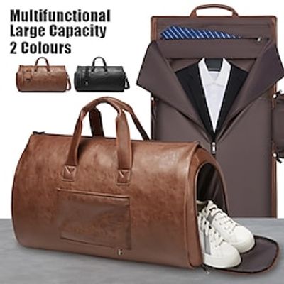 Men's Handbag Sports Bags Gym Bag Duffle Bag PU Leather Outdoor Holiday Travel Zipper Large Capacity Waterproof Anti-Dust Solid Color Black Brown miniinthebox