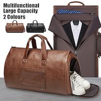 Men's Handbag Sports Bags Gym Bag Duffle Bag PU Leather Outdoor Holiday Travel Zipper Large Capacity Waterproof Anti-Dust Solid Color Black Brown miniinthebox - thumbnail