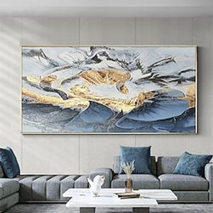 Handmade Oil Painting Canvas Wall Art Decor Original Gold Leaf Lotus Painting Abstract Flower Painting for Home Decor With Stretched Frame/Without Inner Frame Painting miniinthebox