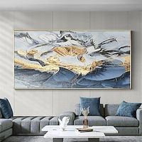 Handmade Oil Painting Canvas Wall Art Decor Original Gold Leaf Lotus Painting Abstract Flower Painting for Home Decor With Stretched Frame/Without Inner Frame Painting miniinthebox
