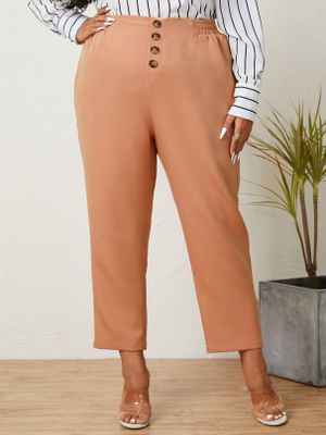 YOINS Plus Size Side Pockets Button Design Pants