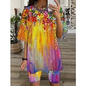 Women's Loungewear Sets 2 Pieces Tie Dye Flower Comfort Sweet Home Daily Polyester Crew Neck # Spring Summer Rainbow Lightinthebox