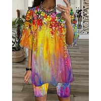 Women's Loungewear Sets 2 Pieces Tie Dye Flower Comfort Sweet Home Daily Polyester Crew Neck # Spring Summer Rainbow Lightinthebox - thumbnail