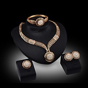 Women's Cubic Zirconia Gold Plated Alloy Circle Geometric Cute Party Bangle Bracelet Earrings Necklaces Ring Costume Jewelry Lightinthebox