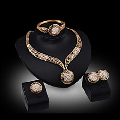 Women's Cubic Zirconia Gold Plated Alloy Circle Geometric Cute Party Bangle Bracelet Earrings Necklaces Ring Costume Jewelry Lightinthebox