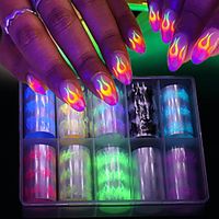 10 Roll/Box Luminous Fire Flame Nail Foil Set Nail Art Transfer Sticker Decal Yellow Blue Slider Starry Papers Decoration miniinthebox - thumbnail