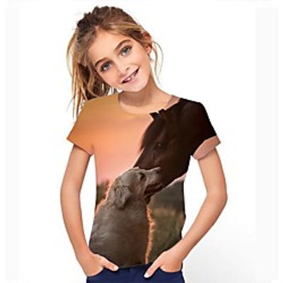 Kids Girls' Tee Short Sleeve Graphic Rainbow Children Tops Active 3-12 Years miniinthebox