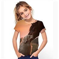 Kids Girls' Tee Short Sleeve Graphic Rainbow Children Tops Active 3-12 Years miniinthebox - thumbnail