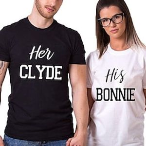 Couple Tshirt Letter 1pc Couple's Men's Women's T shirt Tee Crew Neck Black-White Valentine's Day Daily Short Sleeve Print Fashion Casual Lightinthebox