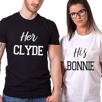 Couple Tshirt Letter 1pc Couple's Men's Women's T shirt Tee Crew Neck Black-White Valentine's Day Daily Short Sleeve Print Fashion Casual Lightinthebox - thumbnail