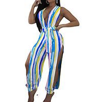 Women's Casual / Daily 2021 Summer new styles are welcome Blue Jumpsuit Stripes miniinthebox - thumbnail