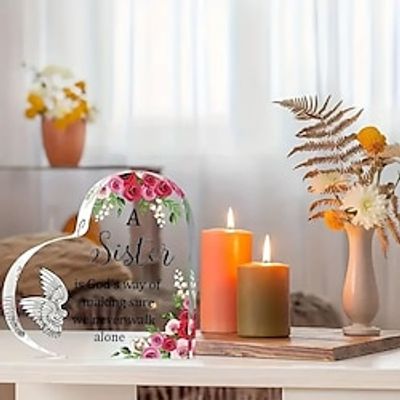 Acrylic Heart Plaque Acrylic Sisters Ornament Gift Holiday Accessory Birthday Party Supplies Birthday Gift Art Craft Ornament Gift Home Decor Memorial Gift Table Centerpieces Remembrance Dcor Lightinthebox