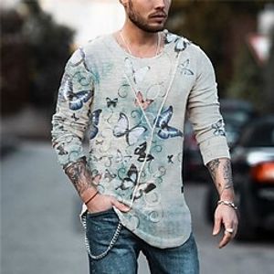 Men's Unisex T shirt Tee 3D Print Butterfly Graphic Prints Crew Neck Daily Holiday Print Long Sleeve Tops Designer Lightweight Casual Classic Blue Lightinthebox