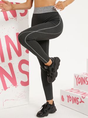 YOINS Dark Grey Contrast Stitch Patchwork Leggings YOINS Dark Grey Contrast Stitch Patchwork Leggings