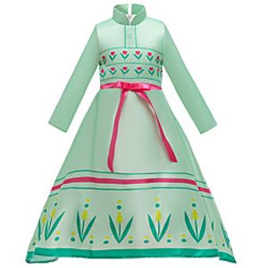 Kids Little Girls' Dress Solid Colored Sheath Dress Party Birthday Bow Print Green Blue Above Knee Long Sleeve Princess Sweet Dresses Fall Spring Slim 3-10 Years miniinthebox