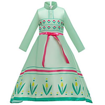 Kids Little Girls' Dress Solid Colored Sheath Dress Party Birthday Bow Print Green Blue Above Knee Long Sleeve Princess Sweet Dresses Fall Spring Slim 3-10 Years miniinthebox