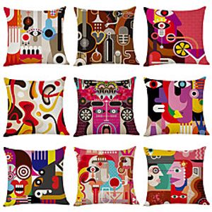 9 pcs Faux Linen Pillow Cover, Abstract Printing Art Pattern Square Traditional Classic miniinthebox
