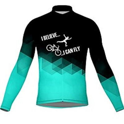 21Grams Men's Cycling Jersey Long Sleeve Bike Top with 3 Rear Pockets Mountain Bike MTB Road Bike Cycling Breathable Quick Dry Moisture Wicking Reflective Strips Blue Geometic Polyester Spandex Sports Lightinthebox