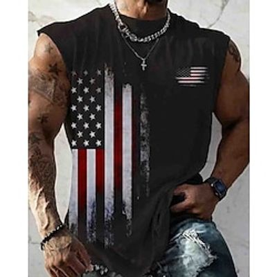 Graphic American Flag Fashion Designer Casual Men's 3D Print Tank Top Vest Top Undershirt Sleeveless T Shirt for Men Daily Holiday Vacation T shirt Black White Yellow Sleeveless Crew Neck Shirt Summer Lightinthebox