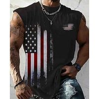 Graphic American Flag Fashion Designer Casual Men's 3D Print Tank Top Vest Top Undershirt Sleeveless T Shirt for Men Daily Holiday Vacation T shirt Black White Yellow Sleeveless Crew Neck Shirt Summer Lightinthebox